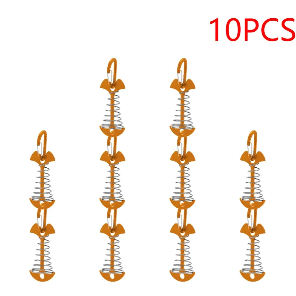 Anclajes de Cubierta para Tienda de Campaña, 10-30 uds, tipo Fishbone, con Muelle y Resorte de Aluminio Antiviento