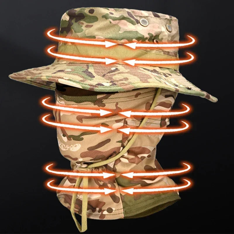 Set de Gorro Camuflado Táctico con Protección Solar para Outdoor, Senderismo y Pesca – UV, Ajustable