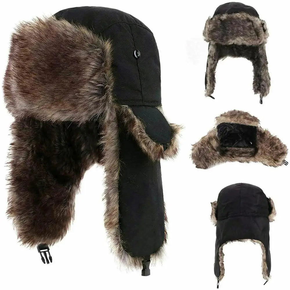 Gorro Ruso de Invierno Hombre con Orejeras Impermeable para Esquí y Frío Extremo