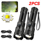 Linterna LED Potente de 2000LM con Pantalla, Recargable USB, Zoom y Modos para Camping, Pesca y Emergencias