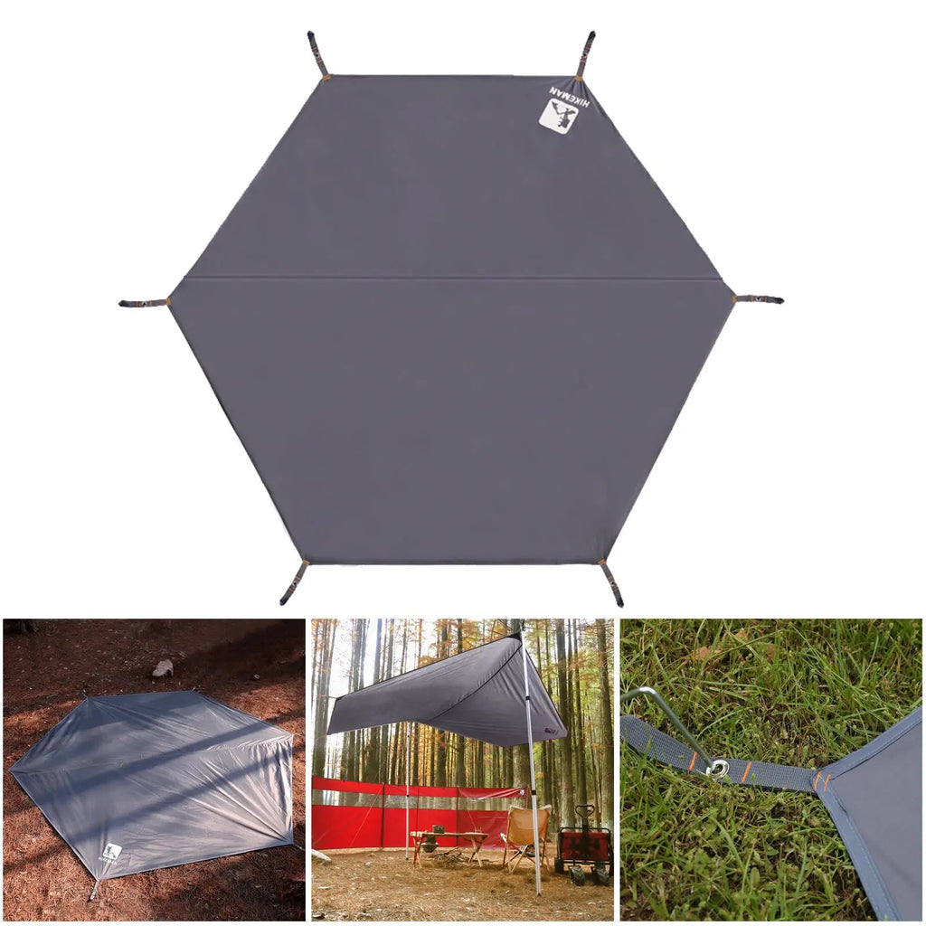Toldo Impermeable Hexagonal para Hamaca, Suelo y Refugio de Camping, Alfombra de Picnic Playa (Gris)