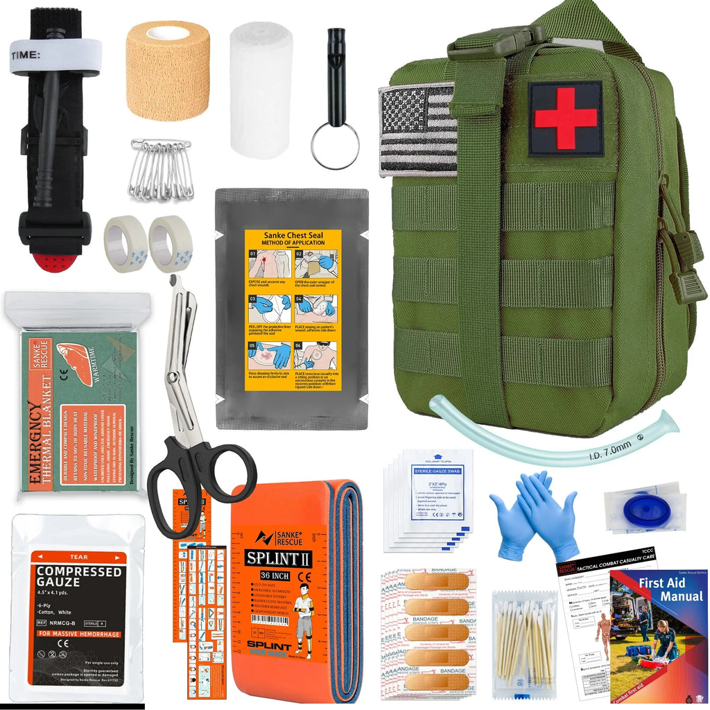 Kit de Supervivencia y Botiquín de Primeros Auxilios Compatible con Sistema Molle para Aventuras al Aire Libre, Emergencias y Excursionismo - Regalo para Hombres