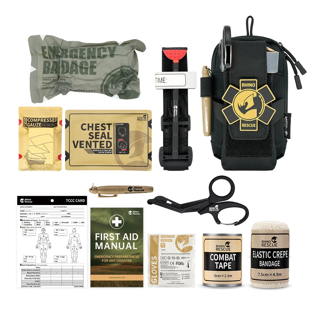 Kit de Primeros Auxilios Rhino Rescue EDC Pouch - Bolsa Táctica de Supervivencia y Trauma Molle para Camping y Senderismo