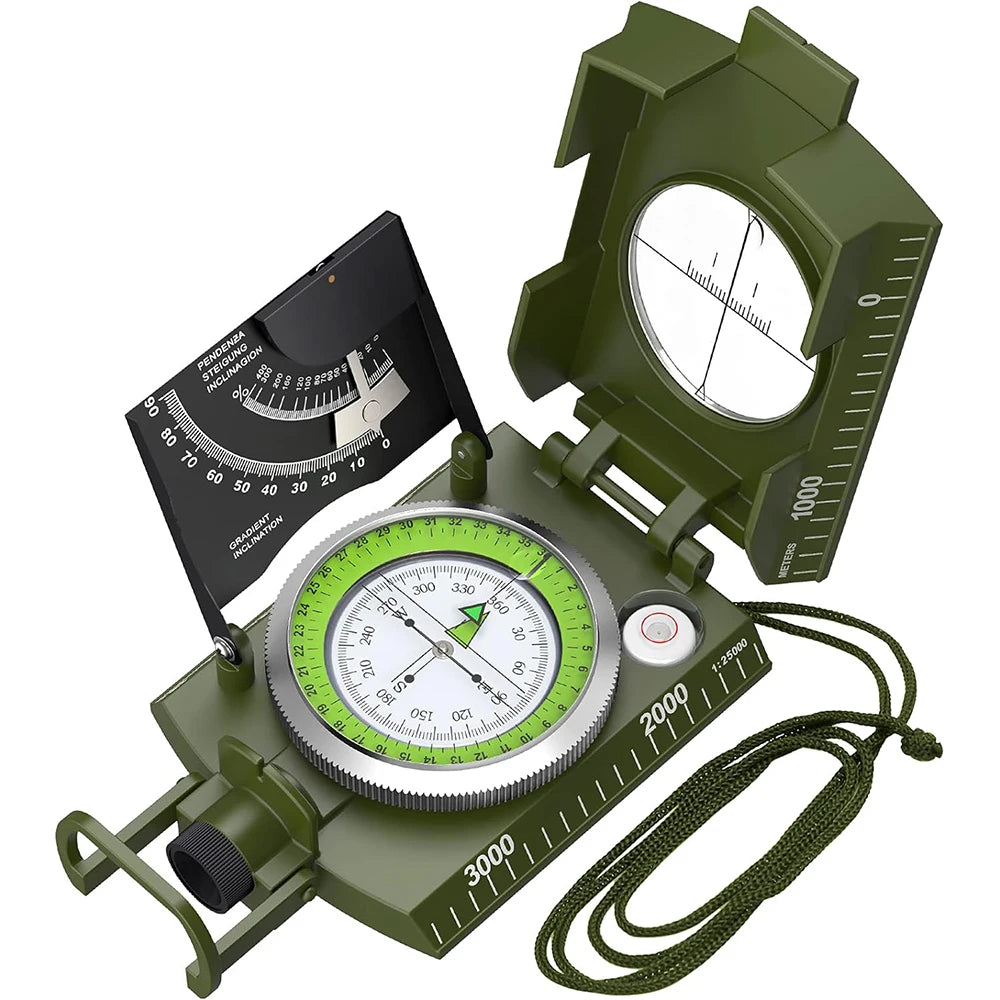 Brújula Militar de Alta Precisión Multifuncional para Exterior, Resistente al Agua, Metálica y Fluorescente