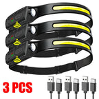 Linterna Frontal LED Recargable USB con Sensor XPE+COB para Camping y Pesca