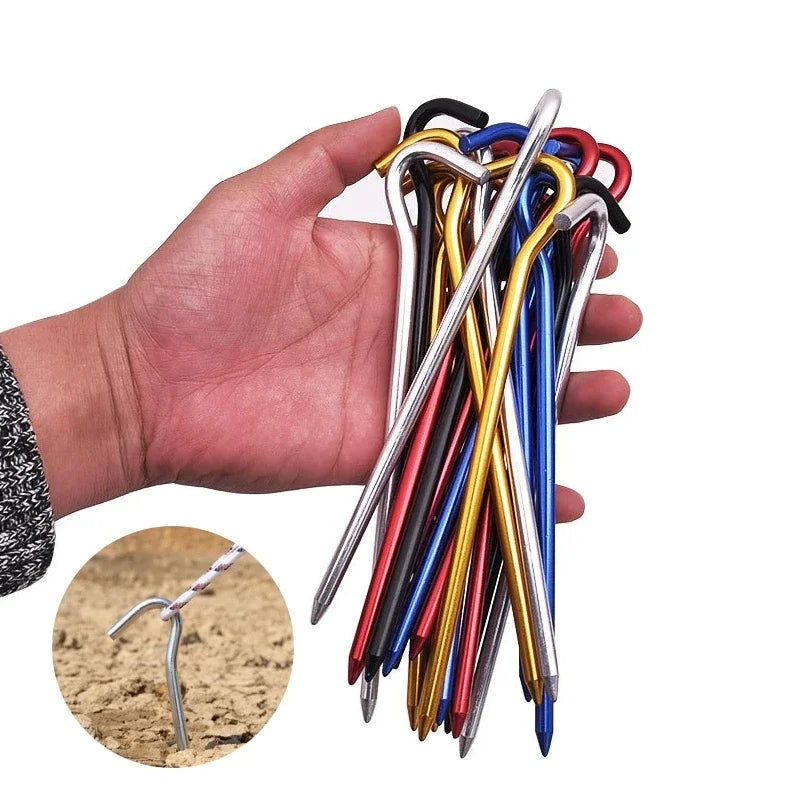 Clavo para Tienda de Campaña de Aluminio 18cm con Gancho – Estaca para Camping, Hamaca y Senderismo