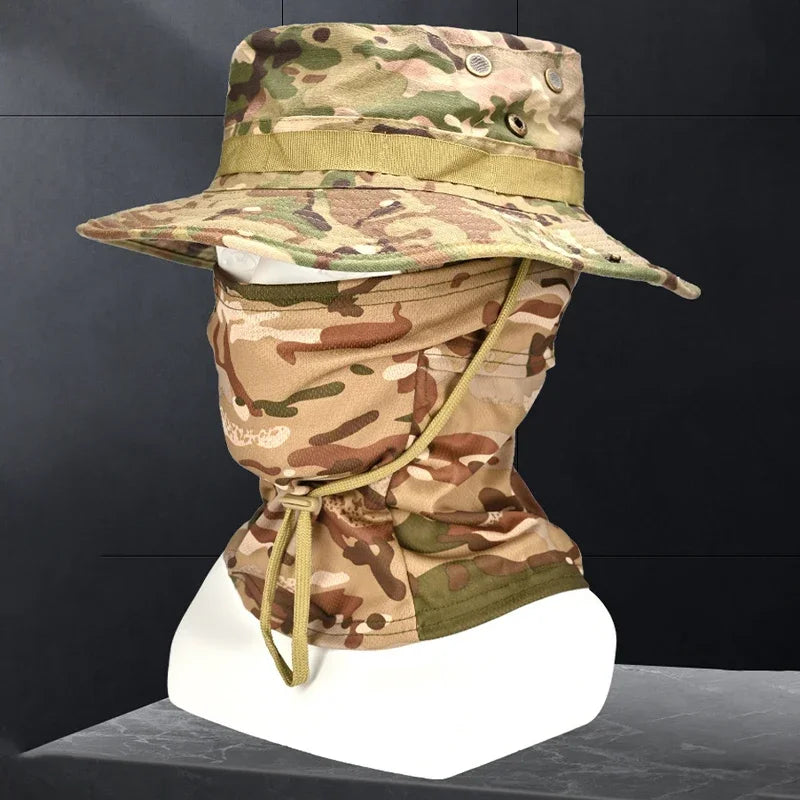 Set de Gorro Camuflado Táctico con Protección Solar para Outdoor, Senderismo y Pesca – UV, Ajustable