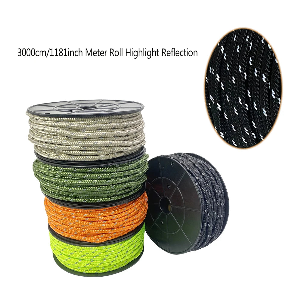 Paracord Reflectante 30M x 6mm para Camping y Supervivencia - Cuerda de Paracaídas Resistente para Tienda y Tendedero