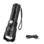 Linterna LED Potente de 2000LM con Pantalla, Recargable USB, Zoom y Modos para Camping, Pesca y Emergencias