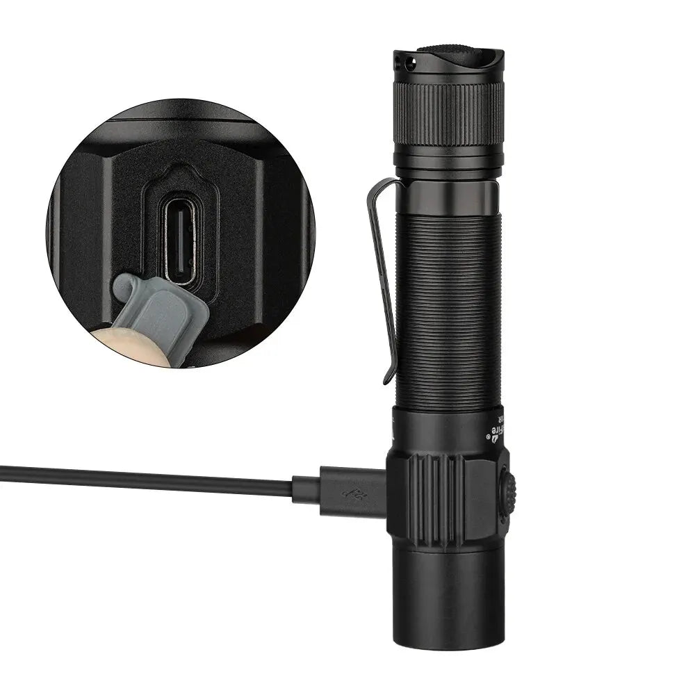 Trustfire T10R Linterna Táctica 1800 Lúmenes Recargable USB Tipo C 18650 LED para Uso Militar y Outdoor