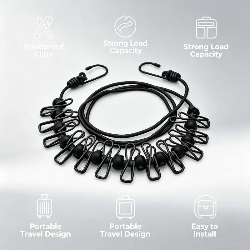 Tendedero Portátil Antideslizante para Interior y Exterior – Sin Perforaciones, con Pinzas Multiusos