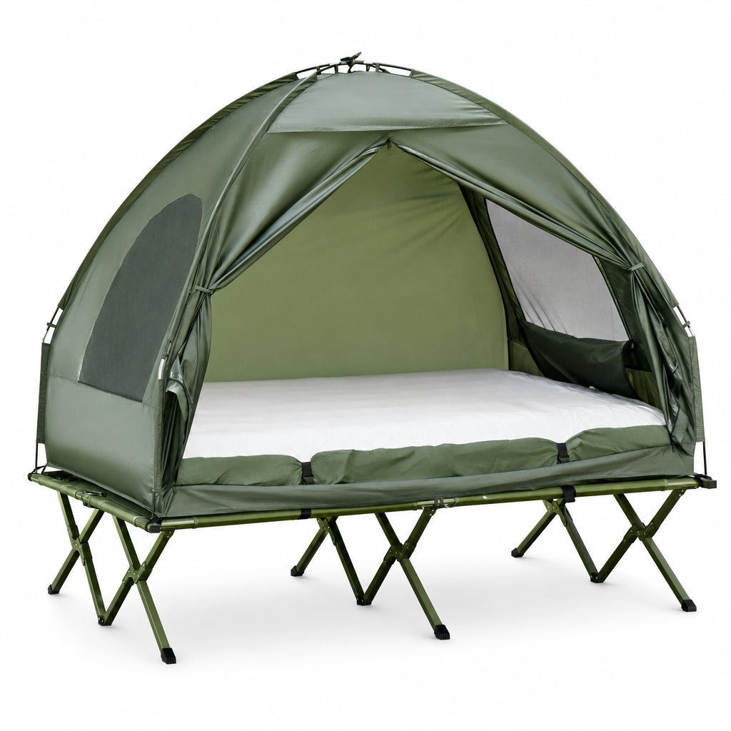 Cama Doble Plegable Outsunny con Colchón Inflable y Tienda para Camping