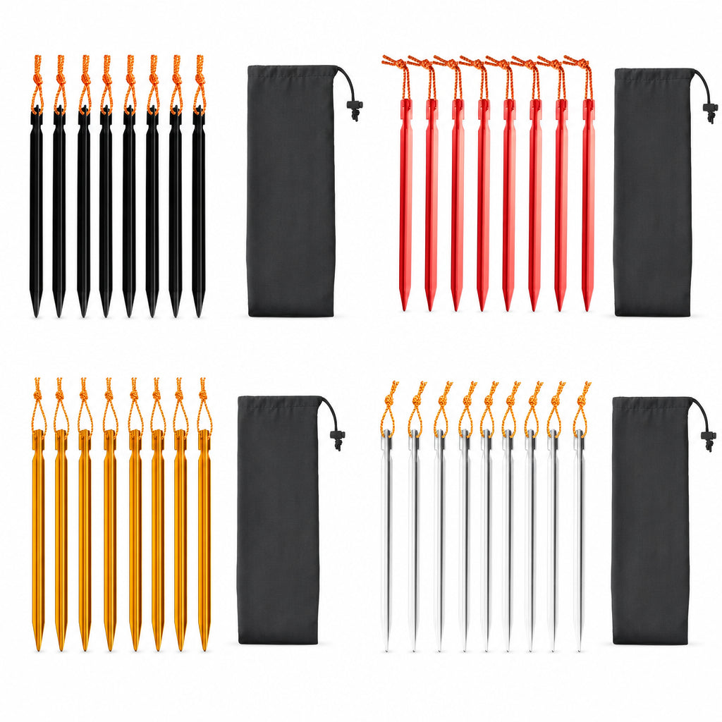 Set de 8 Estacas Ultraligeras de Aleación de Aluminio 18cm para Tienda de Campaña - Camping y Outdoor