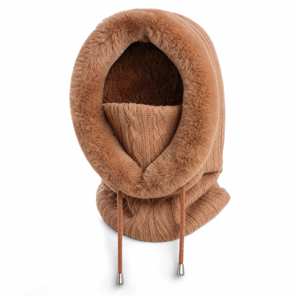 Gorro de Invierno con Máscara y Capucha para Mujer, Tejido de Cachemira, Calidez para Cuello, Esquí y Outdoor, Antiviento, Forro de Felpa, Estilo Ruso