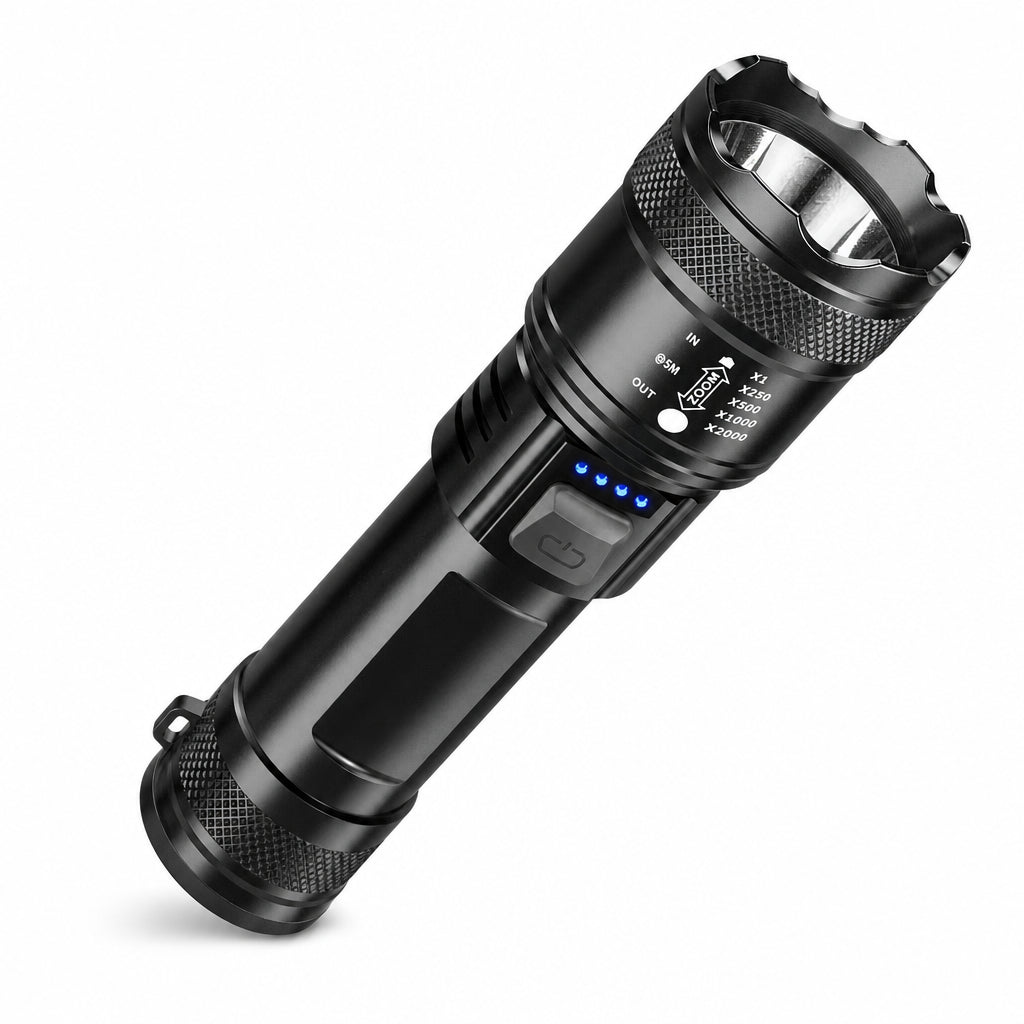 Linterna LED Potente de 2000LM con Pantalla, Recargable USB, Zoom y Modos para Camping, Pesca y Emergencias
