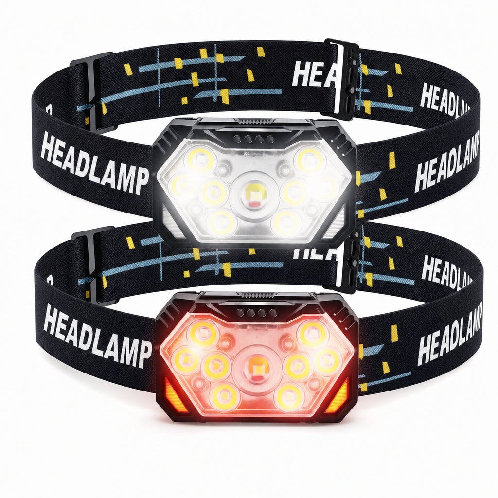 Linterna Frontal 9 LED Recargable USB con Sensor de Movimiento para Camping, Pesca y Trabajo al Aire Libre