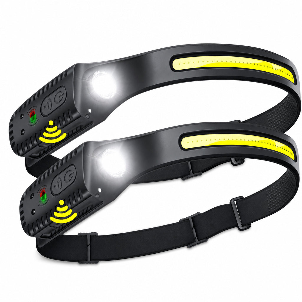 Linterna Frontal LED Recargable USB con Sensor XPE+COB para Camping y Pesca