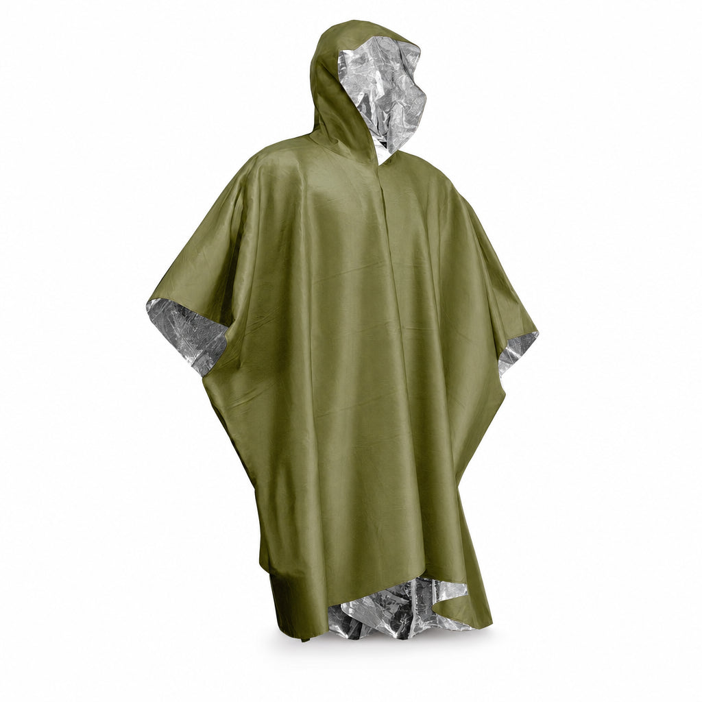 Poncho Impermeable de Emergencia con Película de Aluminio – Manta Térmica Desechable para Supervivencia y Camping